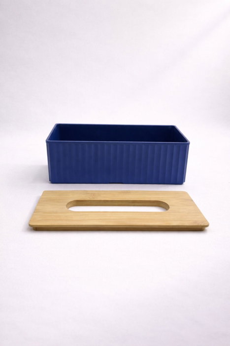 Hermia Servilletero Azul con Tapa de Bambú BU0118